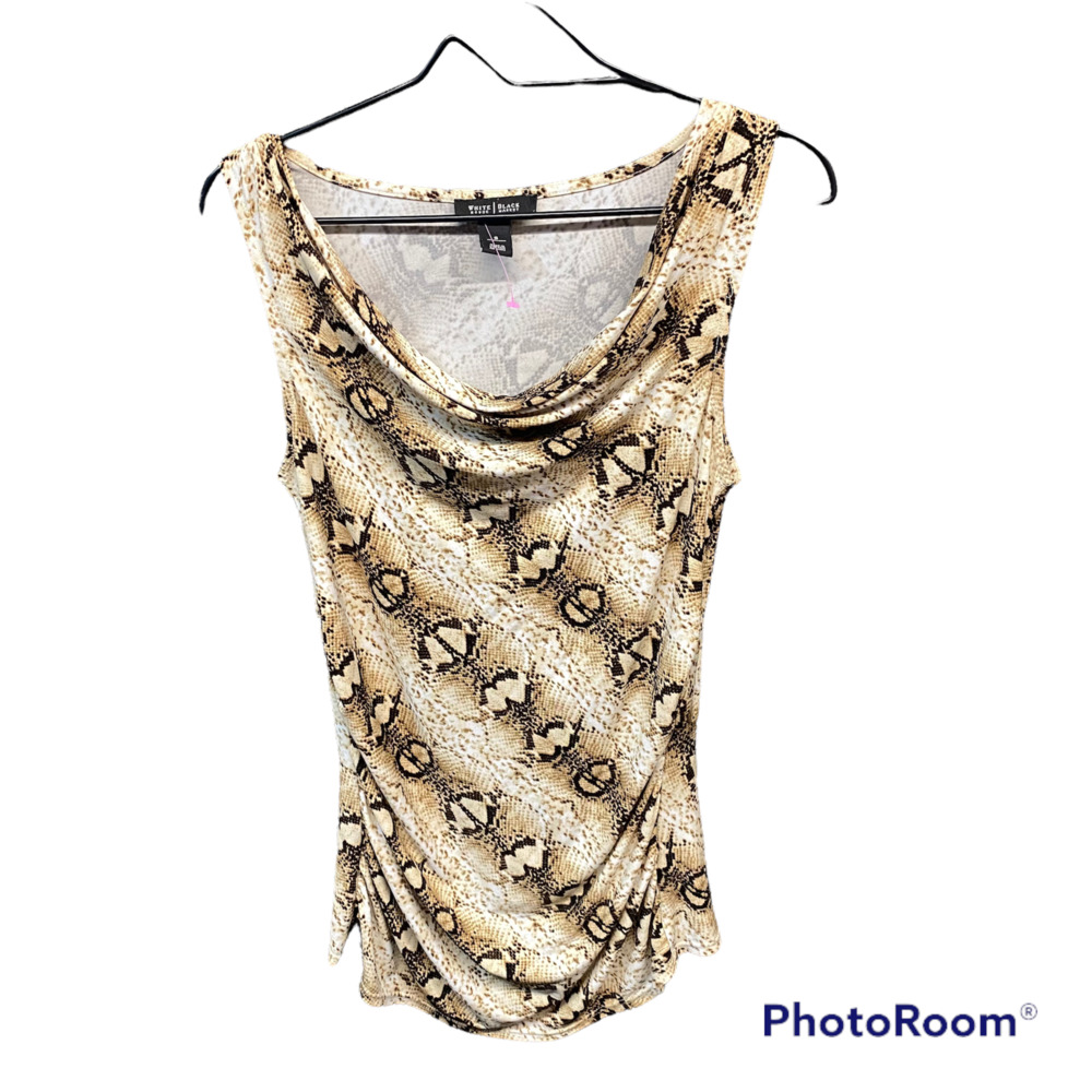 WHBM Women's Cowl Drape Neck Snakeskin Pattern Blouse Top Size Small Brown Tan